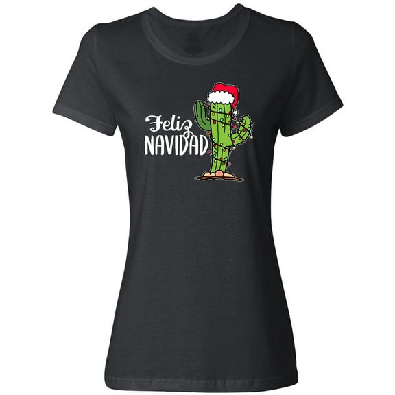 Inktastic Feliz Navidad Christmas Cactus in Santa Hat Women's T-Shirt