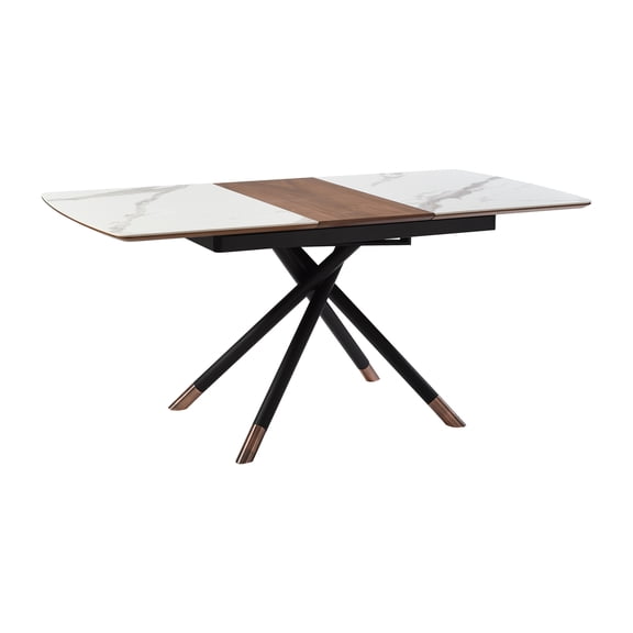Extendable Dining Table - Light Gray Ceramic & Walnut Wood Top - 51-67" L x 35" W