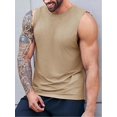 thumbnail image 2 of Men'S Summer Sleeveless Well-Fitting Loose Muscle Sports Round-Neck Vest Sleeveless Tank Tops Crewneck Solid Loose Fit Shirt Apricot M, 2 of 7