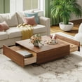 thumbnail image 3 of POVISON Mid Century Modern Coffee Table, Minimalist Wood Veneer Coffee Table with Storage for Living Room, Fully-assembled, 35.43'', Brown, 3 of 9