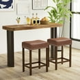 thumbnail image 2 of Costway 24" Upholstered Bar Stools Set of 2 with Footrests Rubberwood Frame Saddle-shaped Brown, 2 of 8
