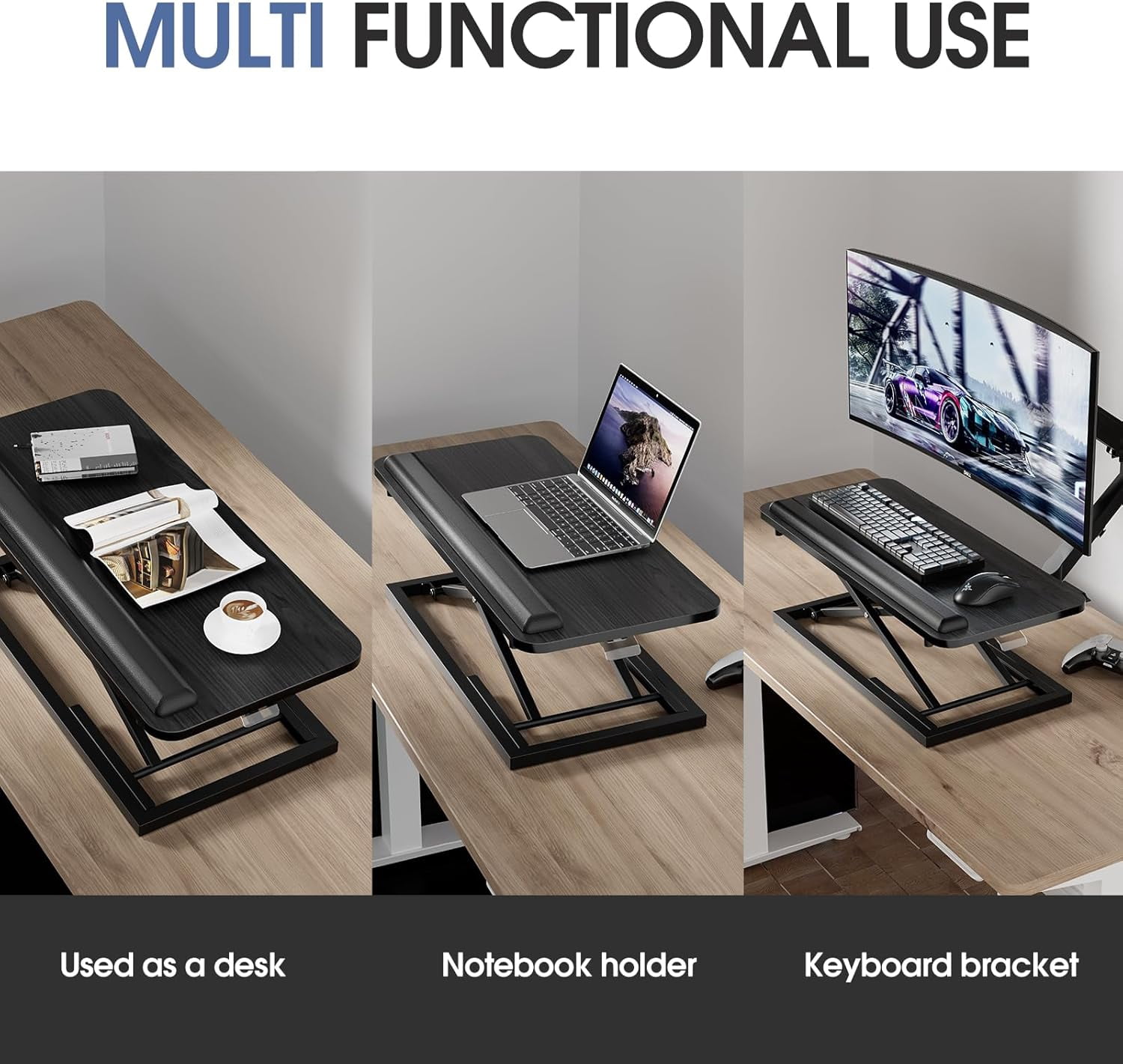 Standing Keyboard Tray Keyboard stand, Adjustable Height Keyboard and Mouse Riser for Desktop,For Ergonomic Sit Stand Workstations With Wrist Rest、Laptop Desk 26.7 x 11.7 Inch(Black)