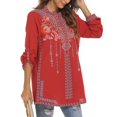 thumbnail image 6 of Higustar Womens Plus Size Tops 3/4 Sleeve V Neck Tunic Shirts Casual Floral Embroidered Loose Summer Fall Blouses Mexican Peasant Cotton Rayon Shirts-Red/127/H-2XL, 6 of 8