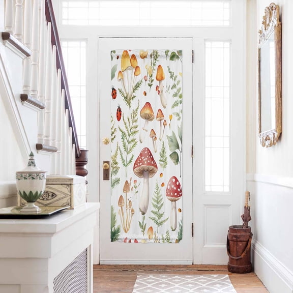 Mushroom Door Curtains for Door Window, French Sidelight Front Back Door Curtains With Tieback, Vintage Botanical Spring Floral Farmhouse Kitchen Rod Pocket Drapes Panel, 25"x72"