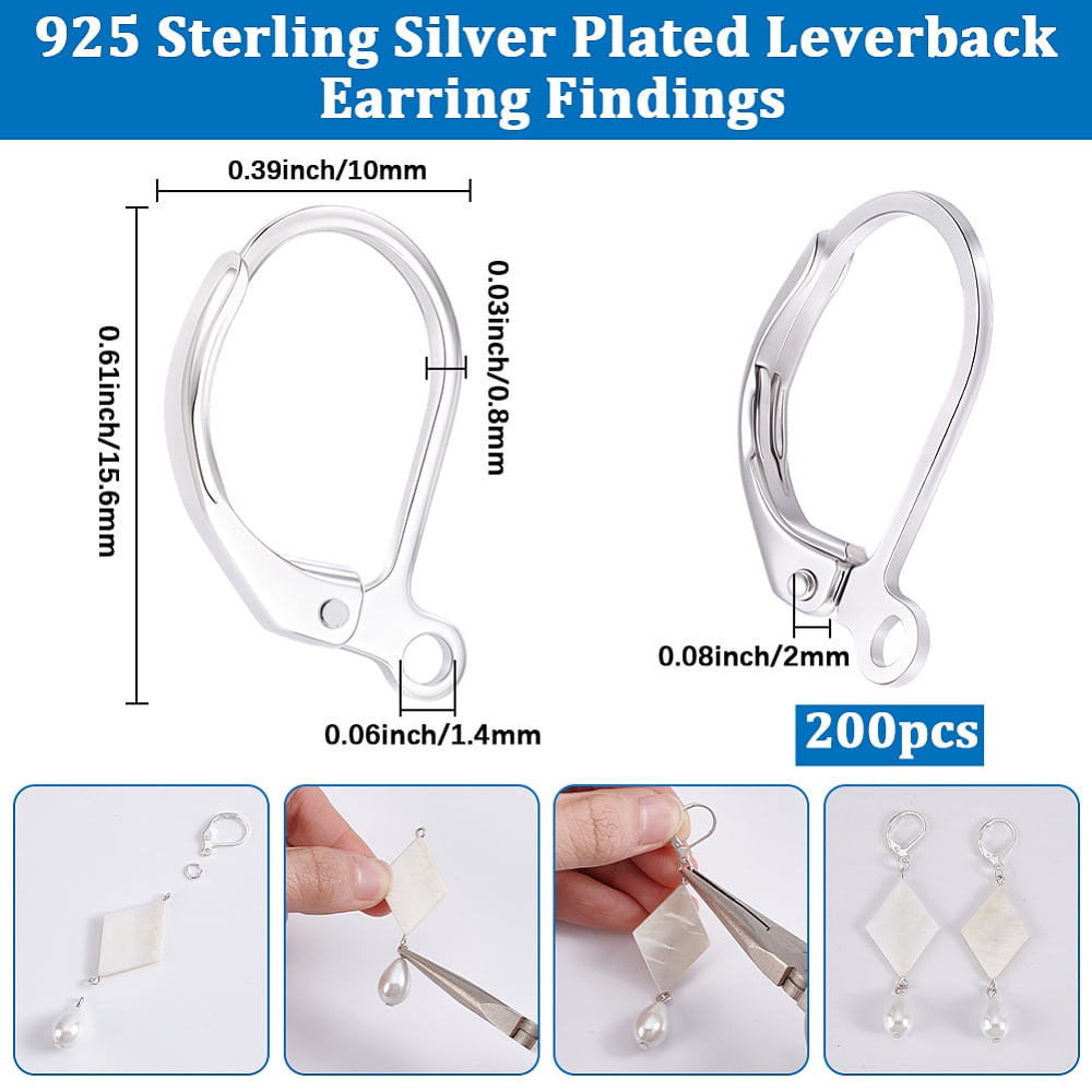 1 Box 200Pcs Leverback Earring Hooks 925 Sterling Silver Plated Brass French Earring Hooks Clasp Clip Ear Wire for Dangle Jewelry Making DIY Findings