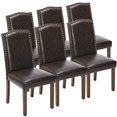 thumbnail image 1 of DUMOS Upholstered Dining Chairs Set of 6, Modern Leather Dining Room Chair with Nailhead Trim and Wood Legs, Mid-Century Accent for Living Room, Kitchen, Dark Brown, 1 of 4