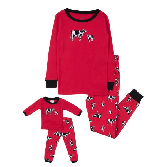 Pijama Leveret de algodón con estampado de vaca para niña y muñeca