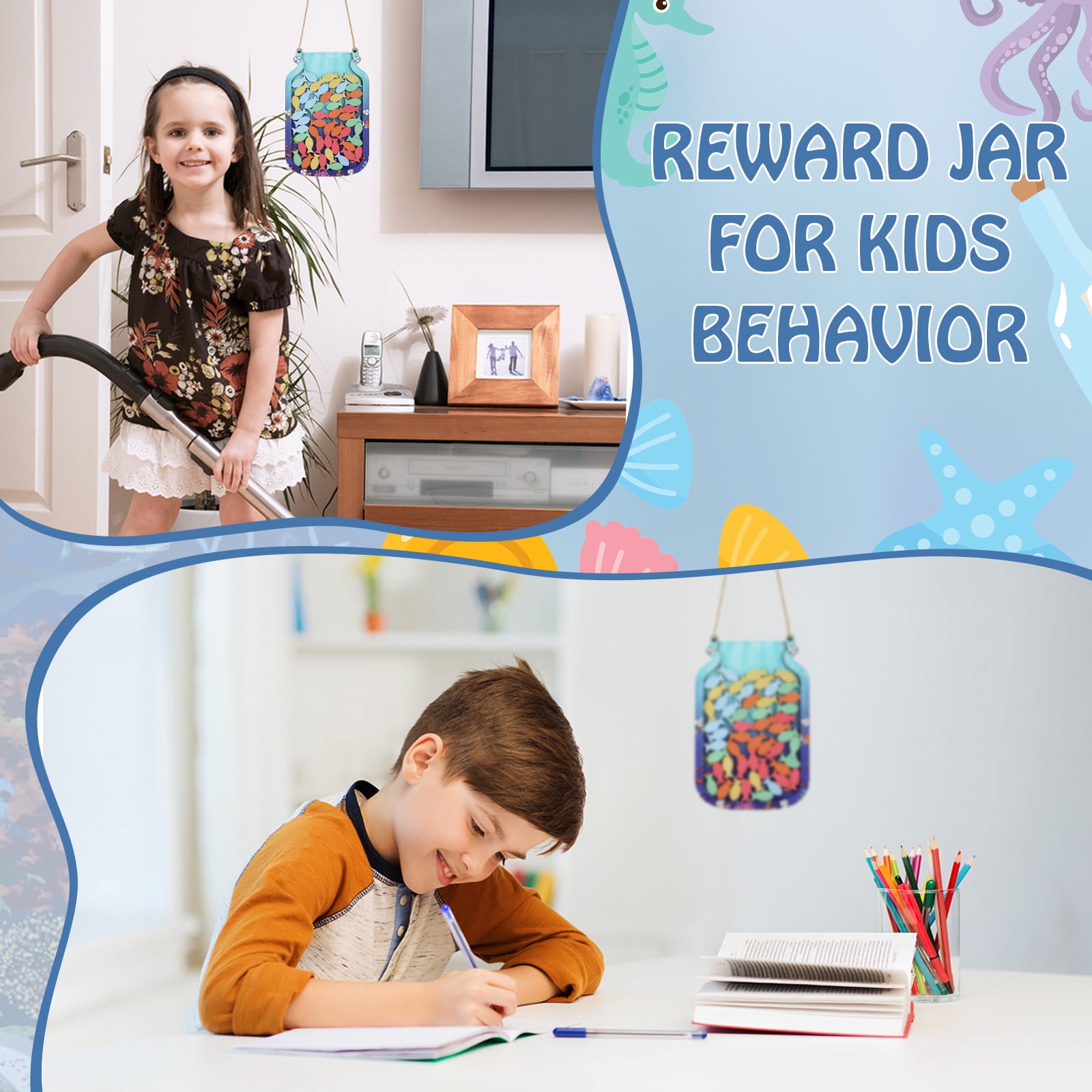 2-Pack Magnetic Incentive Jar Set With 200 Stickers - Classroom Behavior Reward Chart For Kids & Adults