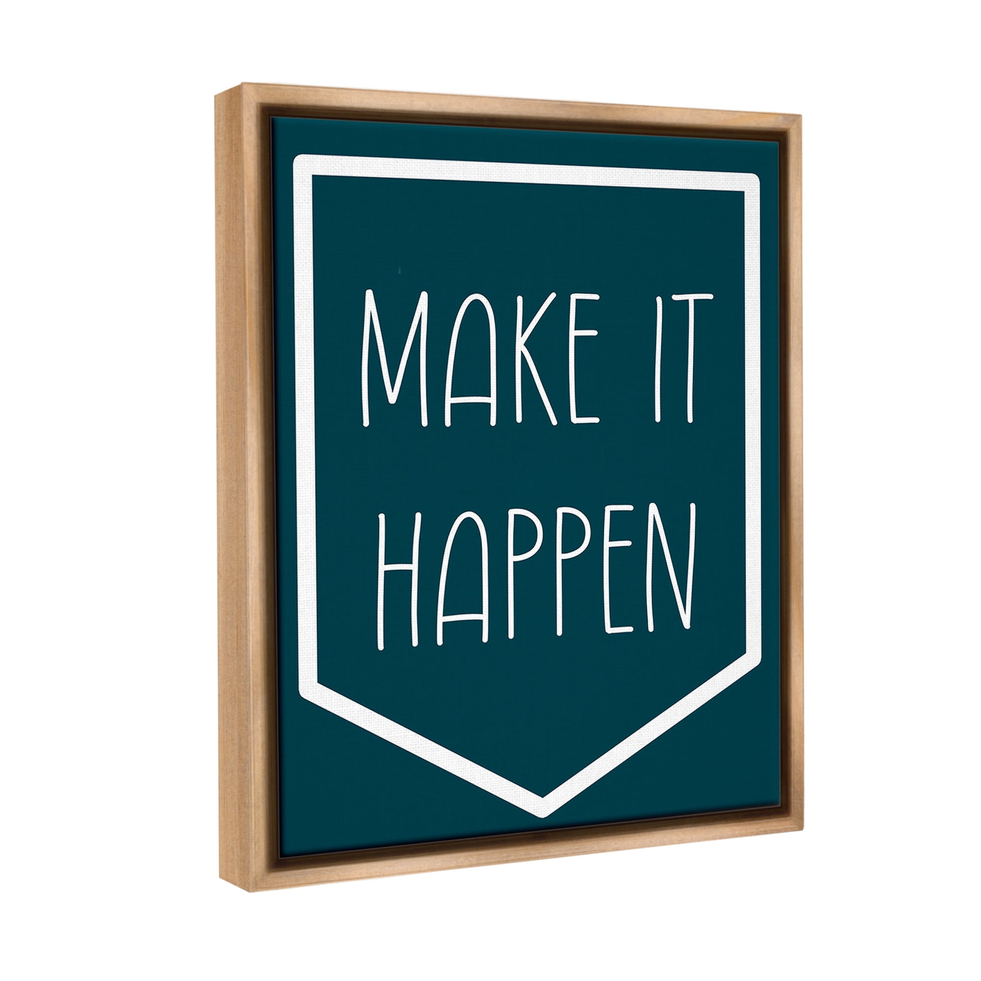 Stupell Industries Minimal Make It Happen Inspirational Painting Brown Floater Framed Canvas Art Print Wall Art, 17 x 21
