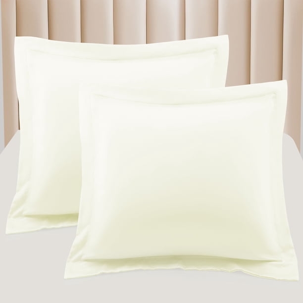 Juego de 2 fundas de almohada de satén PiccoCasa, fundas de almohada de satén sedoso estándar/reina color crema blanco