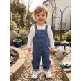 thumbnail image 5 of Cjfdfy Toddler Baby Boy Girl Denim Overalls Fall Outfit Solid Color Long Sleeve T-shirt And Denim Overalls 2-piece Set Little Baby Casual Fall Coming Home Clothes 9M-3Y, 5 of 9