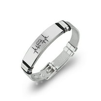 Stainless Steel Muslim Islamic Religion Allah Heartbeat Statement Mesh Bracelet Islam God Quran Cuff Bangle for Men Women Arab Amulet Gift, Silver