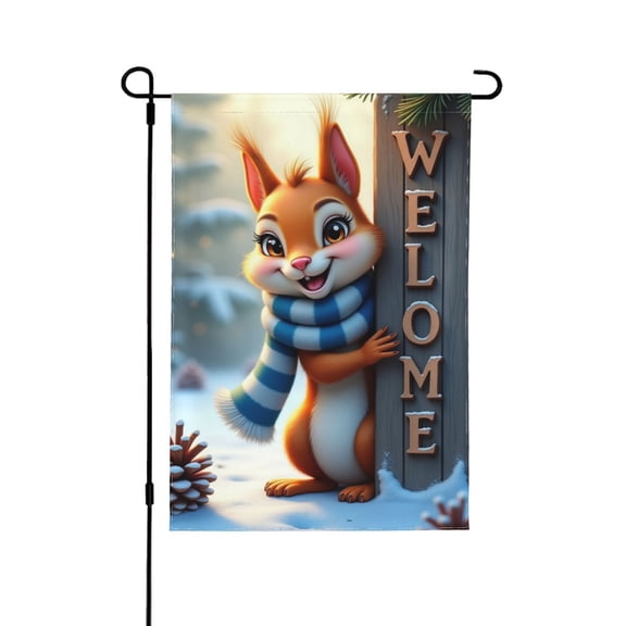 Welcome Winter Garden Flag 12x18 Inch Double Sided Cute Squirrel Scarf Design Yard Flag Holiday Outdoor Decoration Seasonal Farmhouse Banner