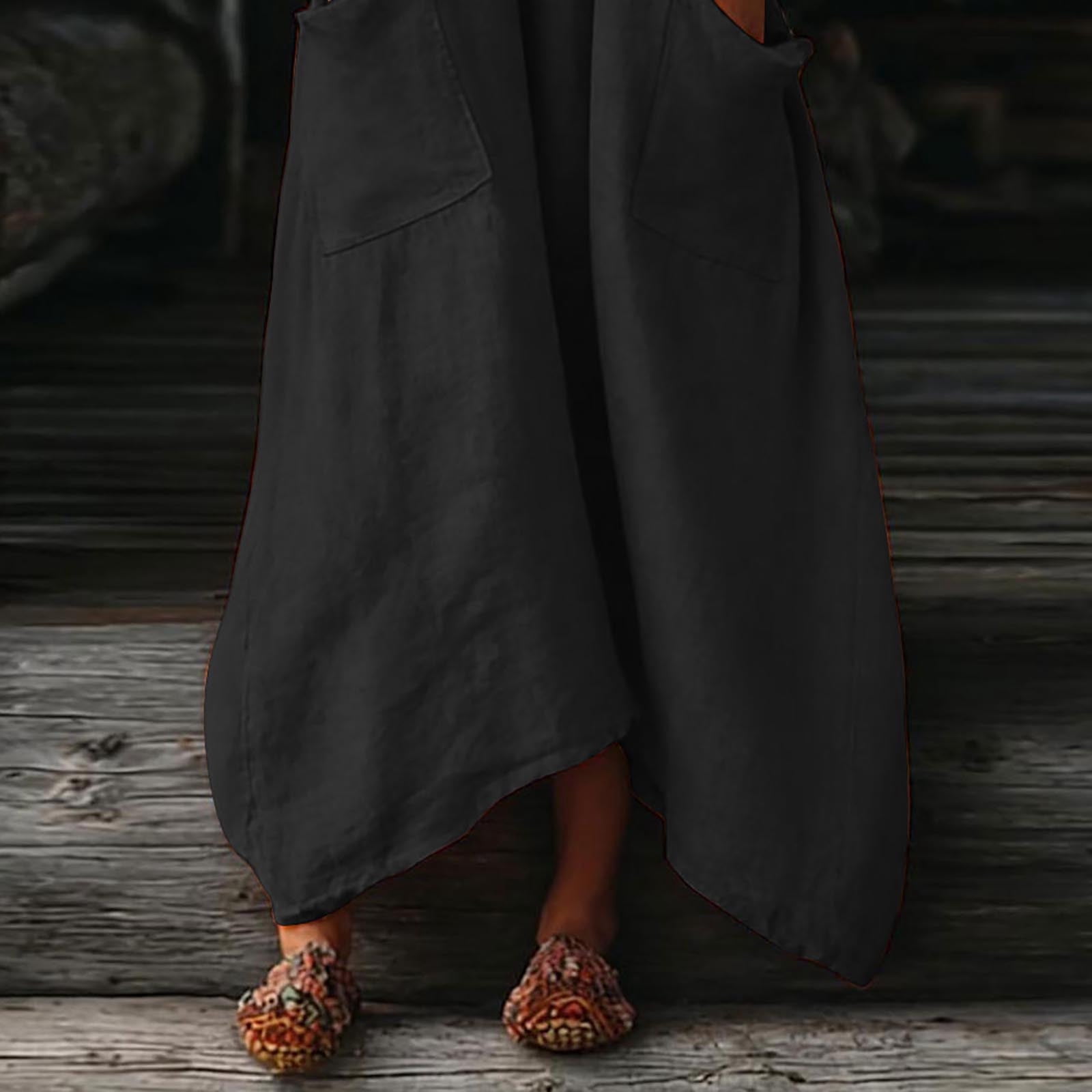 LVHAOGJOB Womens Summer Dresses Long Maxi Dress Cotton Linen for Beach Vacation Solid Color Sundress for Mujer V Neck