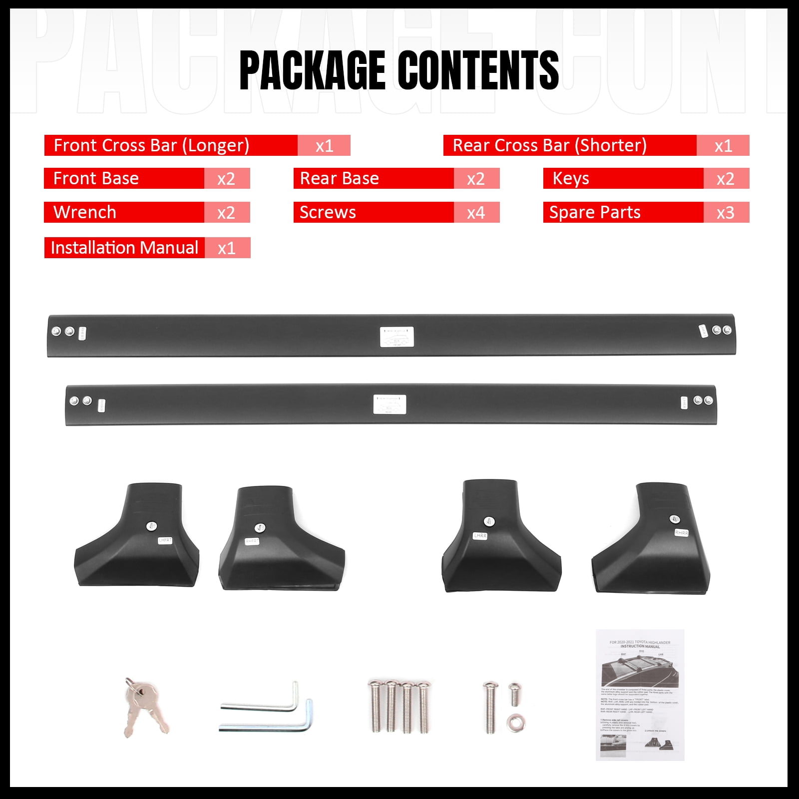 Ikon Motorsports Roof Rack Compatible With 2020-2025 Toyota Highlander, Black Top Roof Rack Cross Bar Cargo Luggage Carrier Aluminum W/ Locks 2PCS
