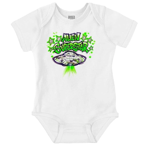 Airbrushed Space UFO Alien Superstar Romper Boys or Girls Infant Baby Brisco Brands NB