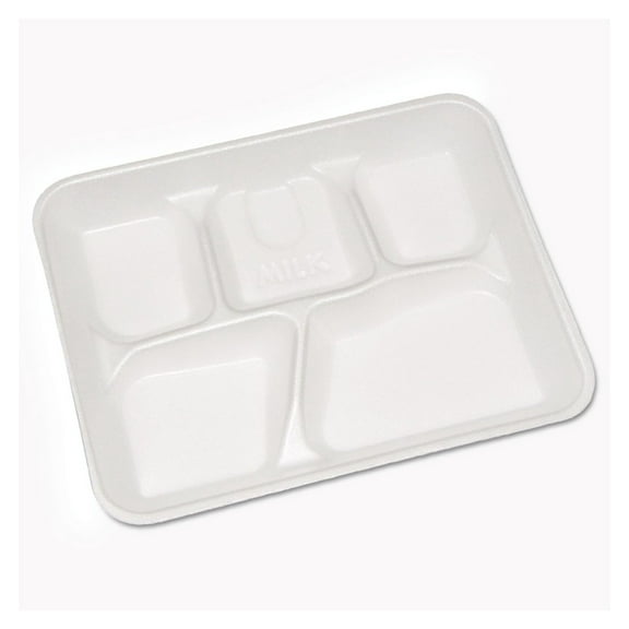 School Trays - 5 Compartment Foam Trays, White, 8.25 x 10.5 Inches - 500 Count - Lightweight School Lunch Trays for Cafeteria, Classroom & Home