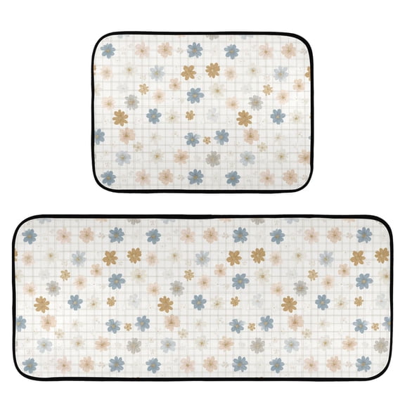 2-Piece Kitchen Mat Set Non Slip Washable Floor Mats Decorative Rugs for Kitchen Sink Laundry Delicate Pastel Flowers Pattern
