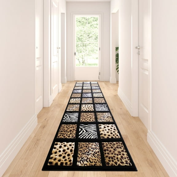 BizChair Animal Prints Rug Runner 32 In. X 7 Ft. Sculpture 251 Black