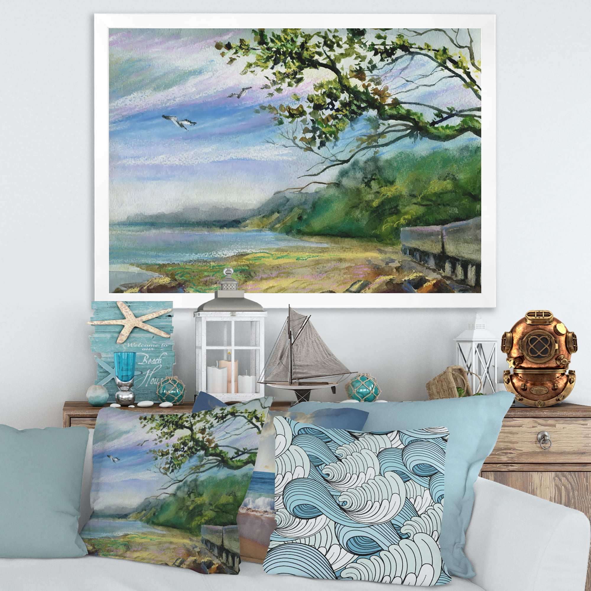 Designart 'Green Coast of The Baltic Sea' Nautical & Coastal Framed Art Print
