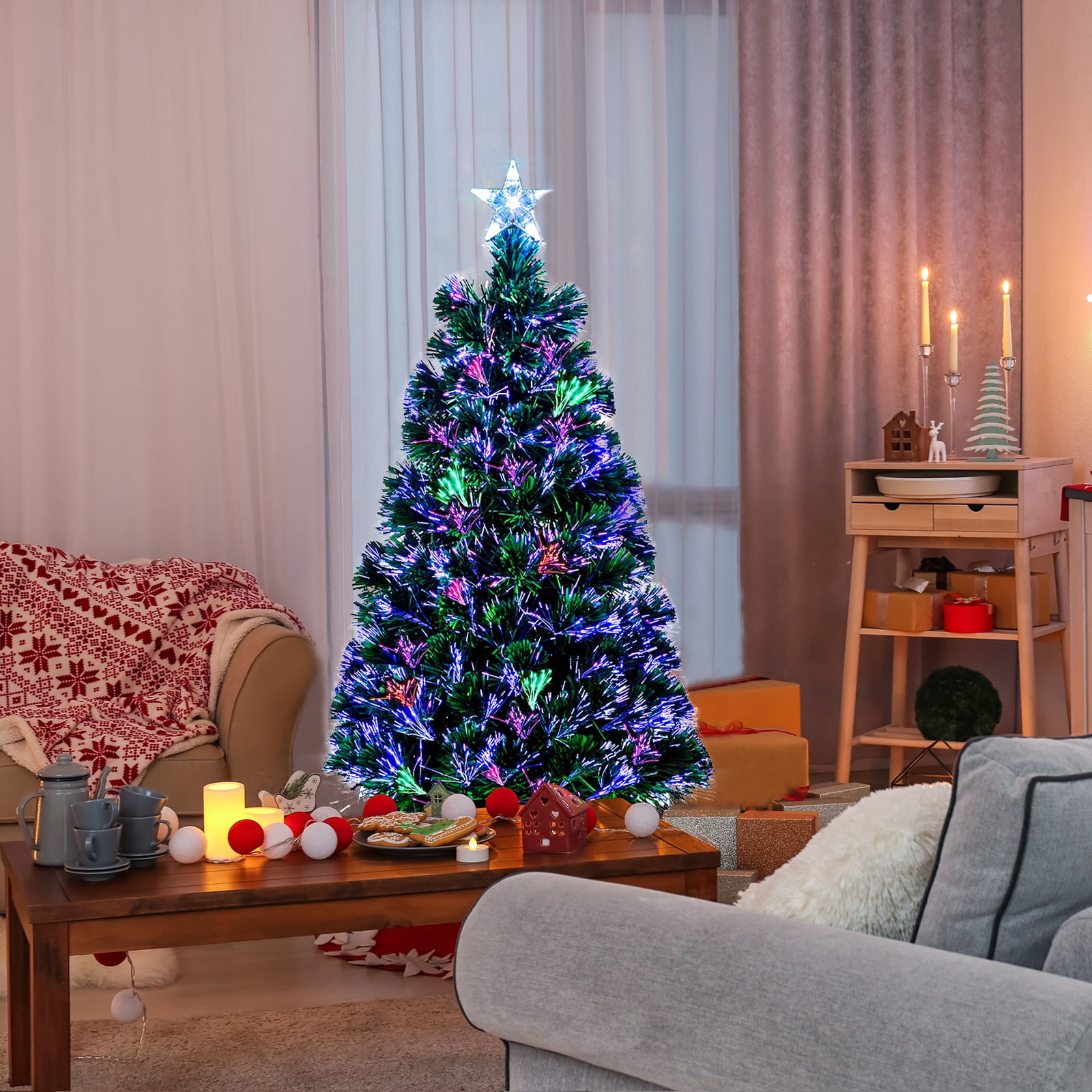 Astoutdoor 6 ft Christmas Tree with Star Top, Green PVC Fiber Optics, 230 Branches