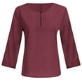 thumbnail image 4 of Cotton Linen Tops for Women Crew Neck Button Long Sleeve Tshirts Solid Casual Loose Comfy Plus Size Blouse Tees, 4 of 5