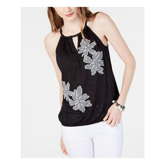INC Womens Black Floral Sleeveless Halter Top Size: S