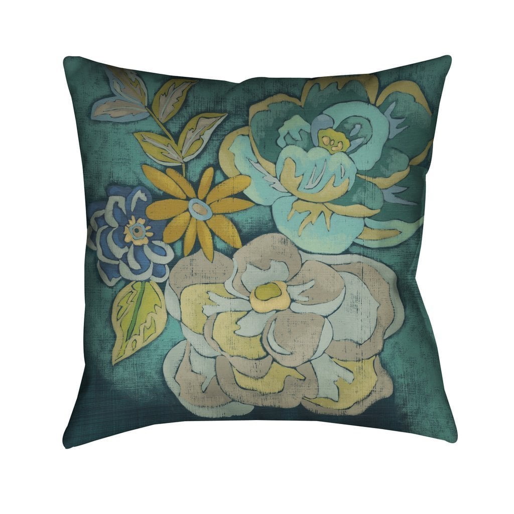 Laural Home Teal Florals I Indoor Outdoor Decorative Pillow Walmart