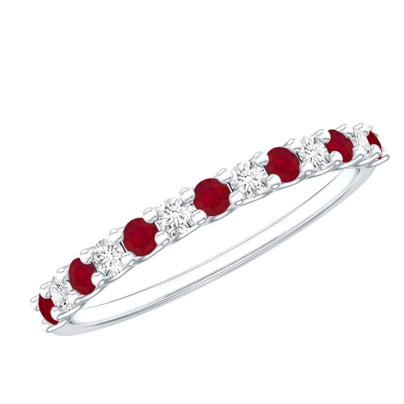 Rosec Jewels Natural Ruby and Diamond Ring - AAA Quality Ruby Half Eternity Stackable Ring - Ready to Gift with Jewelry Box, 925 Sterling Silver, US 4.00
