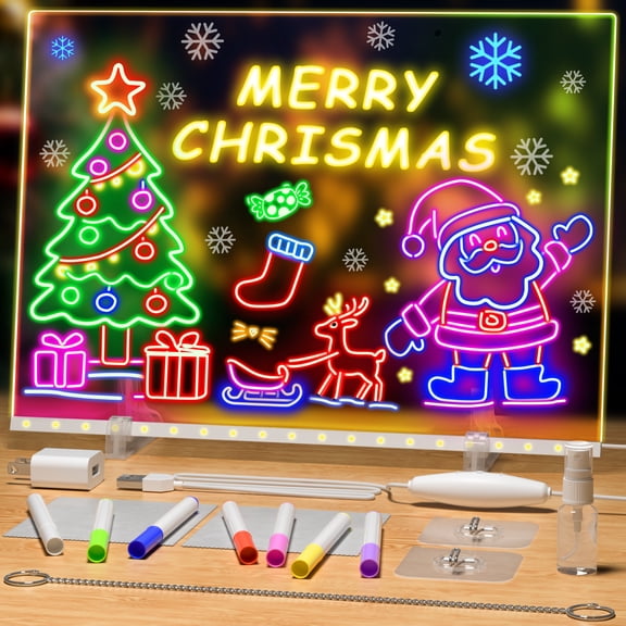Xueyu LED Drawing Tablet, 17 inch Rechargeable Glow in The Dark Doodle Board,7 Colors Light up Erase Sketch Pad with Stand & Markers, Erasable No-Mess Board
