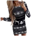 thumbnail image 2 of Robe Noire Femme Mode Décontractée Col Rond Imprimé de Noël Manches Longues Bodycons Mini Robes, 2 of 6