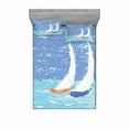 thumbnail image 2 of Ambesonne Nautical Fitted Sheet & Pillow Sham Set, Grunge Sailboats Ocean, Twin, Pale Blue, 2 of 3