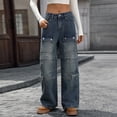 thumbnail image 1 of TaTaai Women Solid Color Straight Leg Denim Cargo Pants Multi Pockets Button Design Casual Fashion Jeans Durable Machine Washable Non See-through Daily Outdoor Street Wear Gift, 1 of 6