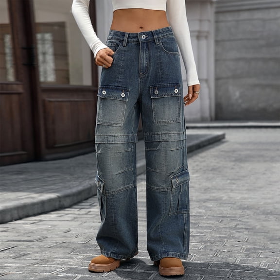 Haivin Women's Denim Overalls, Solid Color with Multiple Button Pockets, Casual Fashion Pants for Daily Wear and Leisure
