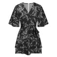 thumbnail image 5 of pstuiky Summer Dresses for Women, Flower Print T Shirt Dresses for Women Ruffles Midi Dress Casual Short Sleeve V-Neck Vacation Dresses for Women Holiday Gifts Black XL, 5 of 5