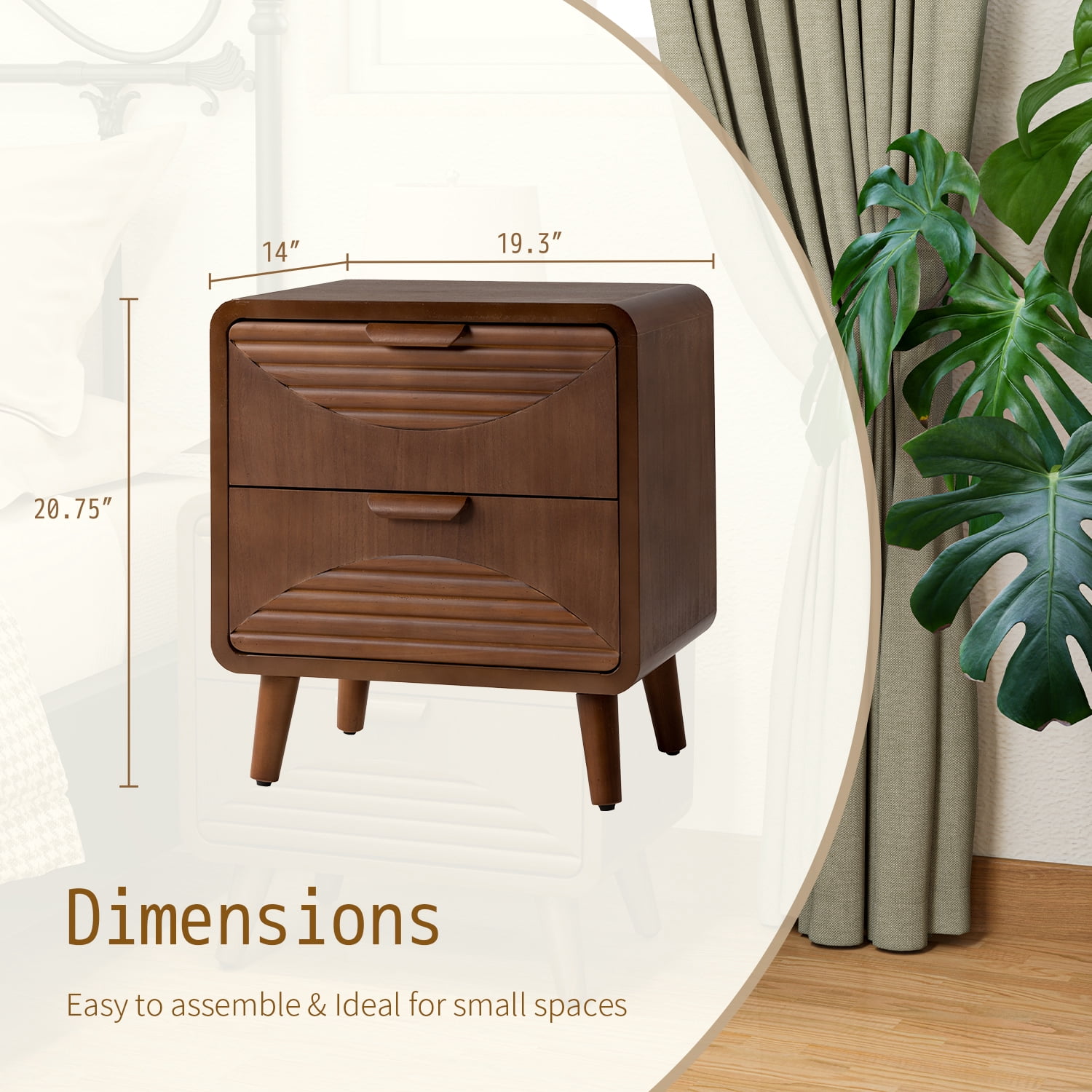 VENTOPYR Modern Nightstand with 2 Drawers for Living room and Bedroom