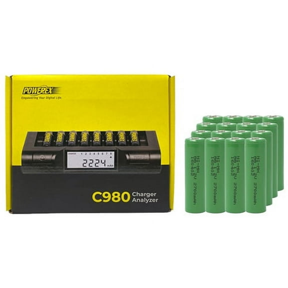 Powerex C980 Smart Charger & 16 AA NiMH Rechargeable Batteries (2700 mAh)