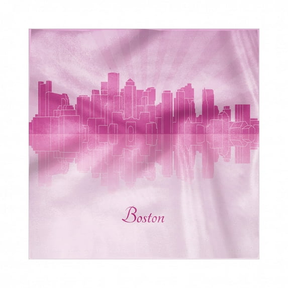 Massachusetts Decorative Satin Napkins Set of 4, Monochrome Pastel Toned City Silhouette Buildings and Skyscrapers, Square Fabric Party & Dinner Napkin, 12", Pale Pink Pale Fuchsia, by Ambesonne