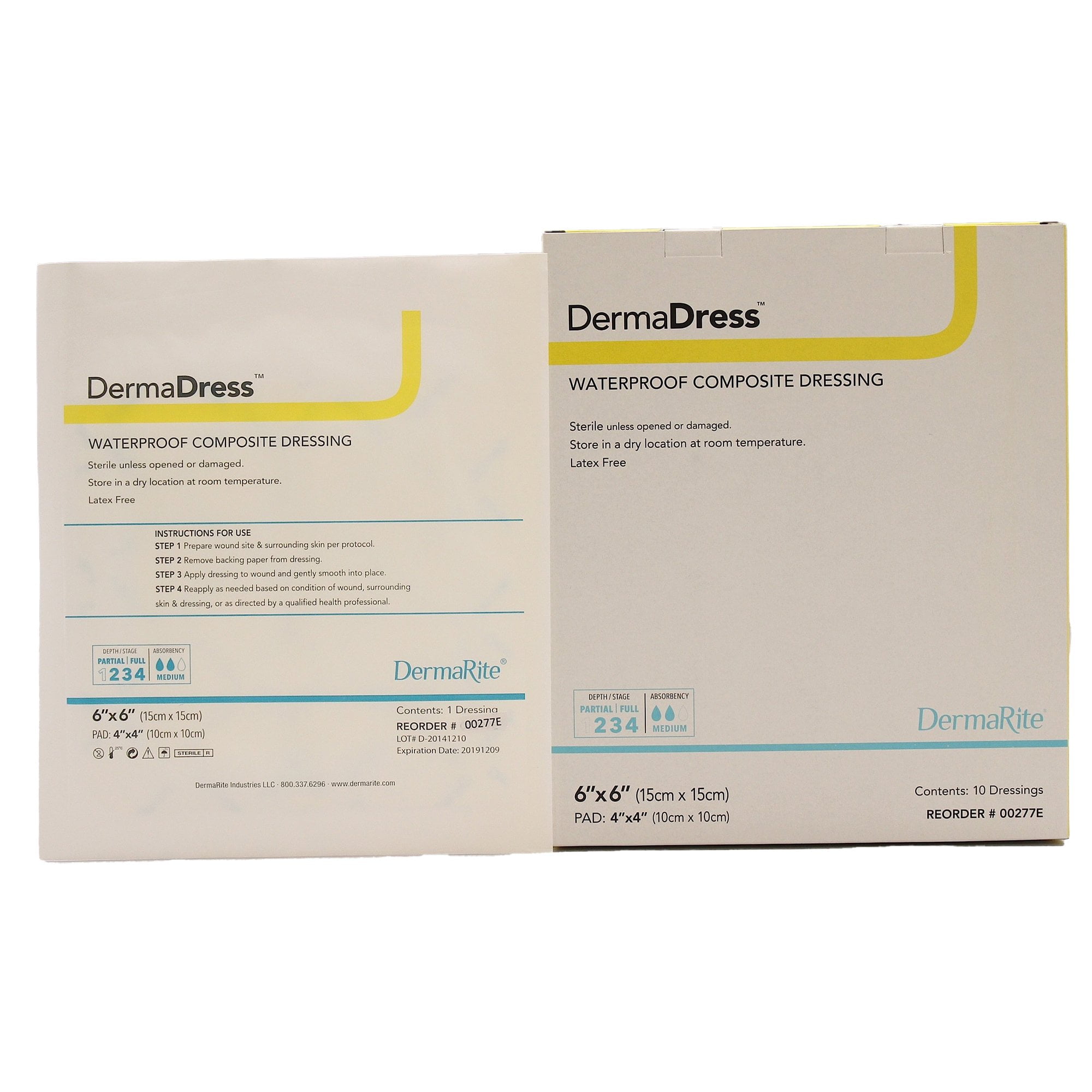 DermaDress Composite Dressing White 6 x 6" Sterile Waterproof 00277E