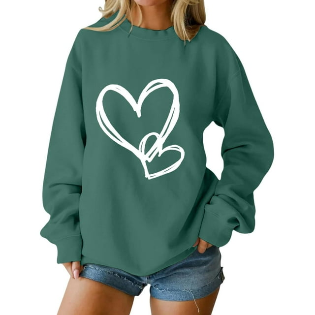 SOMOWI Chandails de la Saint-Valentin pour Femmes Tendance Sans Capuche Col Rond Manches Longues Chandail Décontracté Tricot Doux Vert Foncé Automne Vêtements de Sport TG