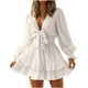 thumbnail image 1 of Vestidos sólidos de encaje con volantes de manga larga con cuello en V sexy de otoño e invierno para mujer Fridja  yut5457, 1 of 9