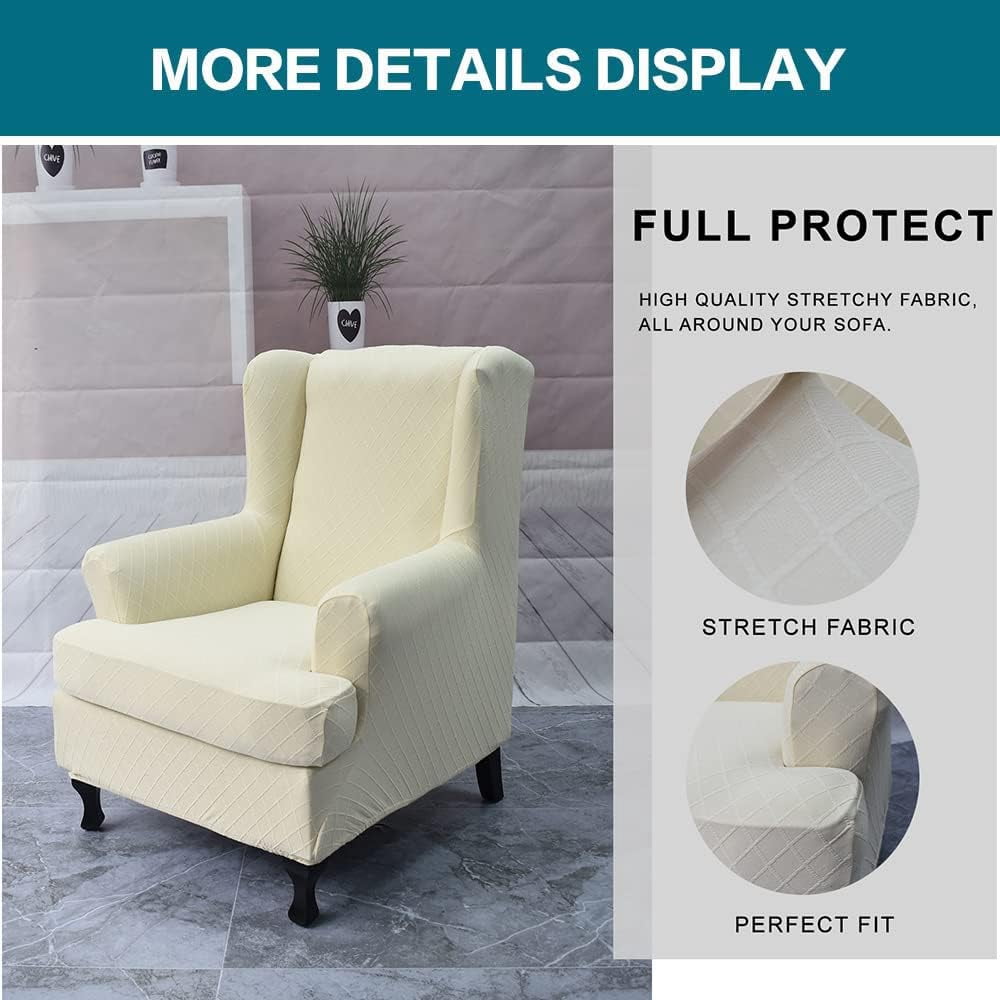 CHUNTIAN Wingback Chair Covers Slipcovers 2 Piece Stretch Wing Chair Covers Spandex Slipcovers Wingback Sofa Covers Armchair Covers Non-Slip Furniture Protector for Living Room Wingback Chairs, A13