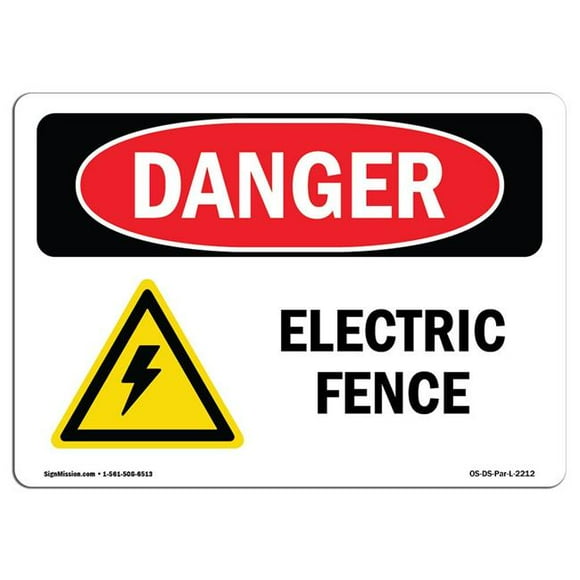 SignMission OS-DS-D-35-L-2212 OSHA Danger Sign - Electric Fence