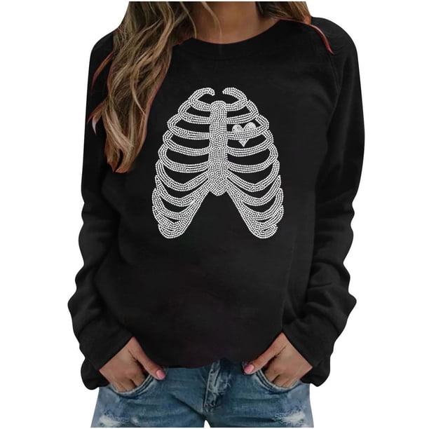 Mujeres Casual Manga completa Cuello redondo Tops Camisas sueltas Blusa Pullover Sudadera con estampado brillante Pompotops FGAJ3539