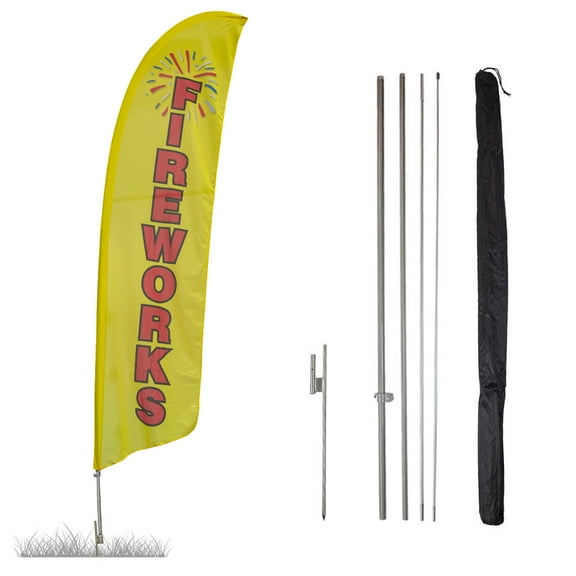 Vispronet Fireworks Feather Flag Kit, 13.5ft, Pole Set and Ground Spike