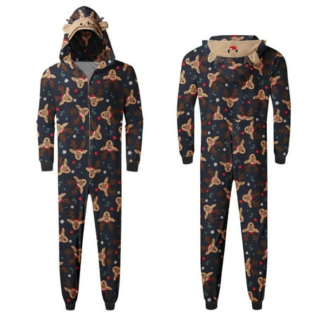 

Parent-child Warm Christmas Set Printed Home Wear Hoodid Pajamas Dads Jumpsuit