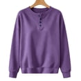 thumbnail image 5 of Women Sweatshirt Solid Color Leisure Sports Tops Autumn Winter Crewneck Tops With Button Long Sleeve Sweater Casual Shirts, 5 of 5