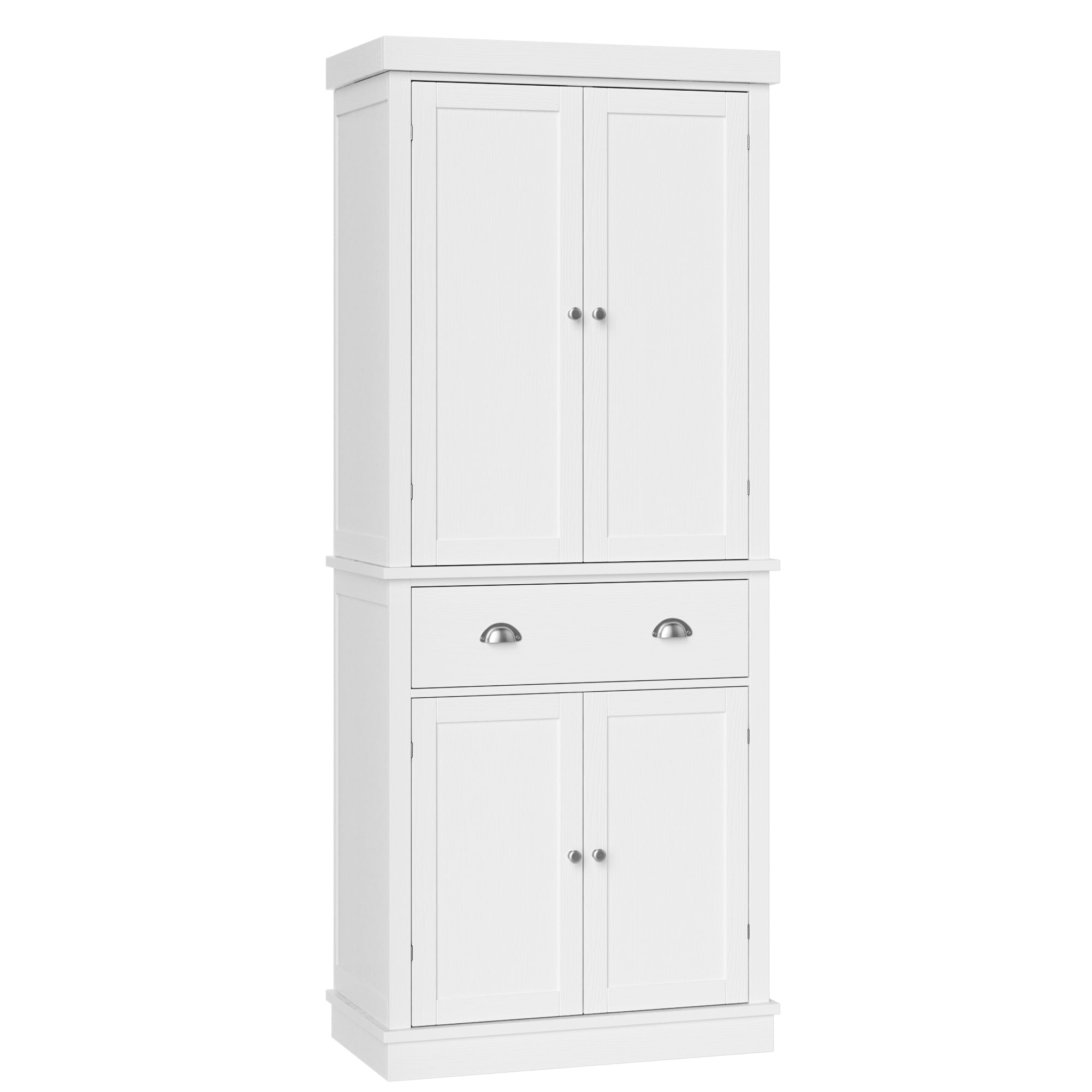 Homfa 72.4'' Tall Kitchen Pantry with 4 Doors, Large Drawer Shelves Wood Pantry Storage Cabinet for Dining Room Living Room, White