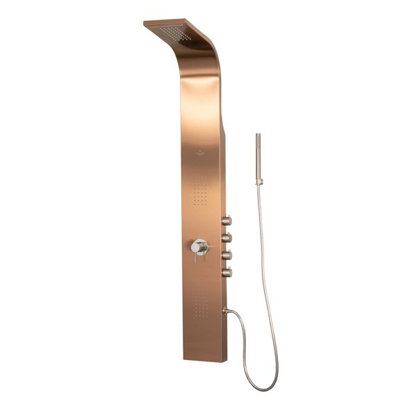 PULSE ShowerSpas 1033 Santa Cruz ShowerSpa Panel with 7" Rain/Waterfall Showerhead, 2 Oversize Body Sprays, Hand Shower, Brushed Bronze Stainless Steel with Brushed-Nickel Fixtures