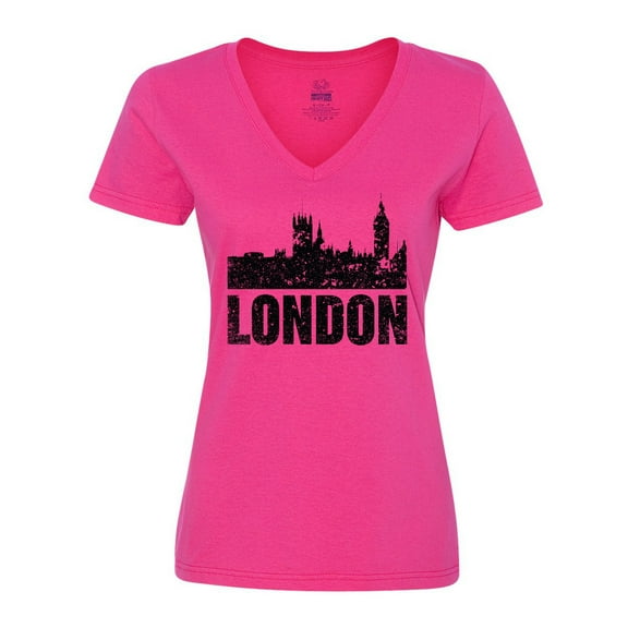 Inktastic London England City Skyline with Grunge Women's V-Neck T-Shirt